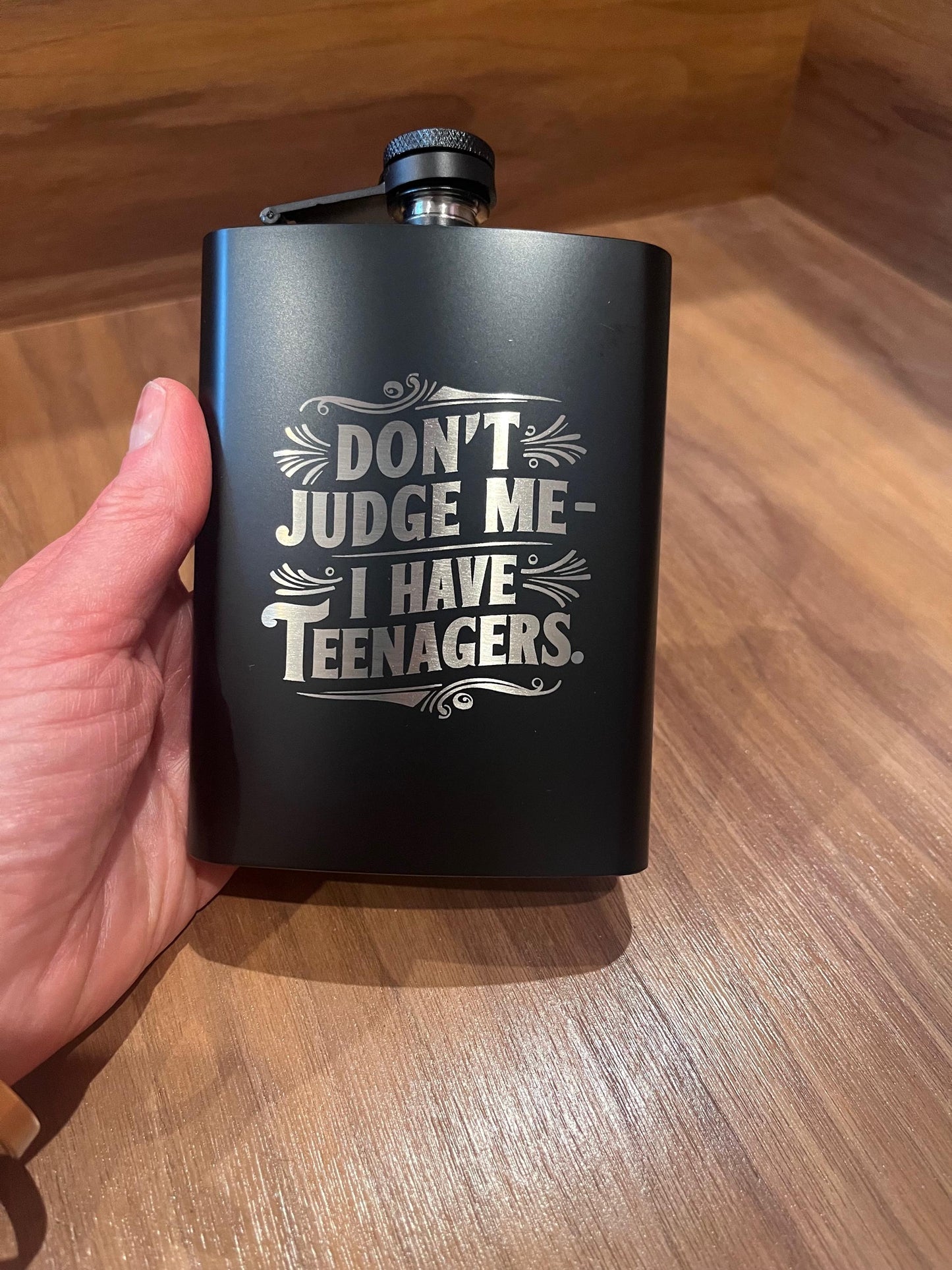 Funny Stainless Steel Hip Flask – “Don’t Judge Me, I Have Teenagers” – Gift for Parents