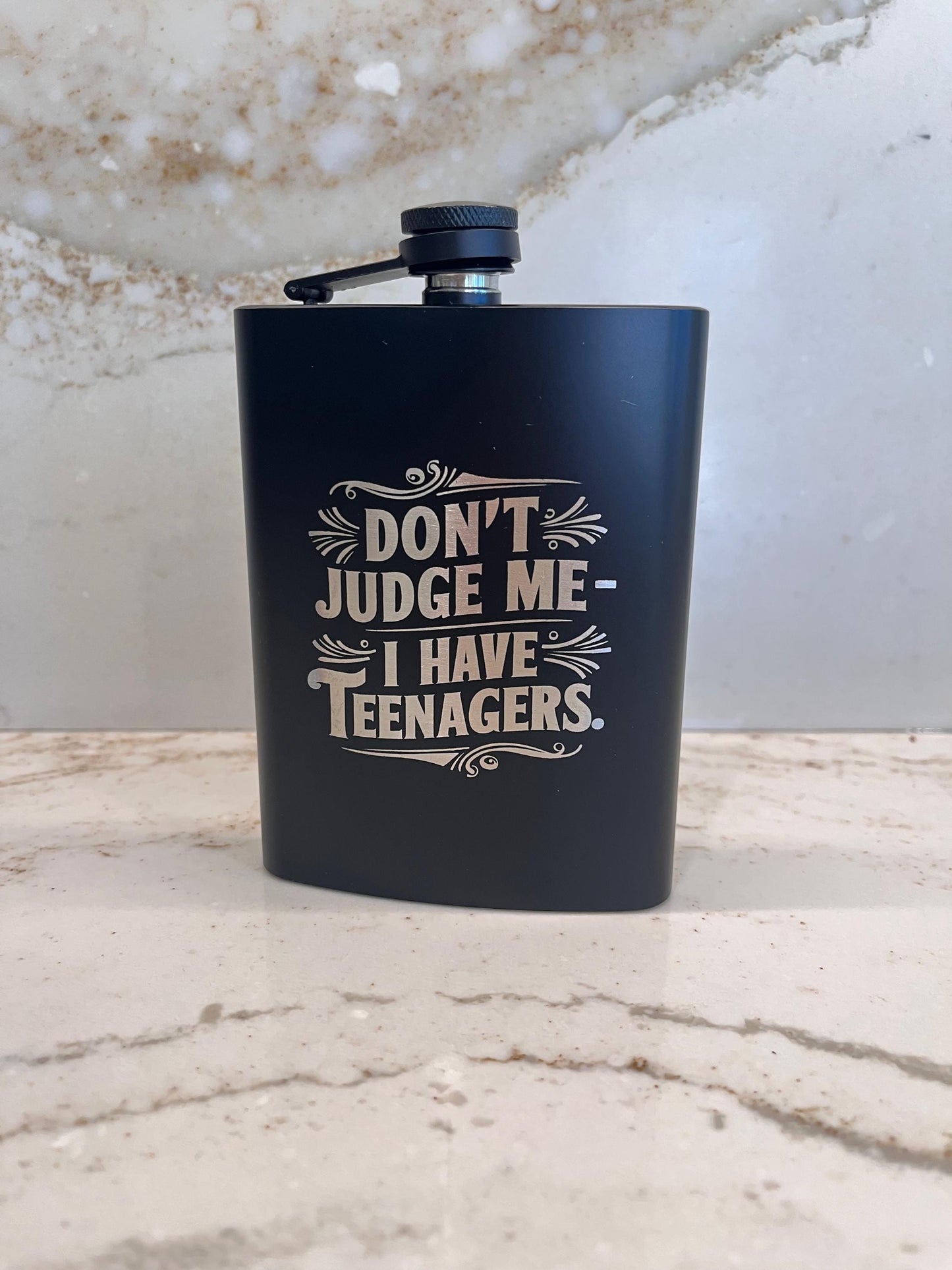 Funny Stainless Steel Hip Flask – “Don’t Judge Me, I Have Teenagers” – Gift for Parents