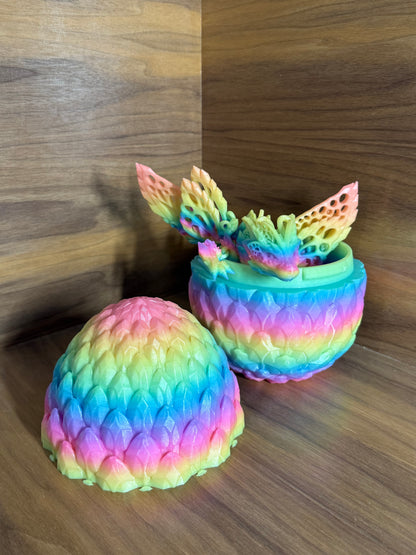 "Fae Wolf Dragon" – 3D Printed Articulated Figurine in Rainbow Glow-in-the-Dark Filament