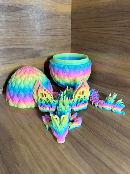 "Fae Wolf Dragon" – 3D Printed Articulated Figurine in Rainbow Glow-in-the-Dark Filament
