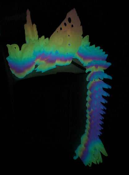 "Fae Wolf Dragon" – 3D Printed Articulated Figurine in Rainbow Glow-in-the-Dark Filament