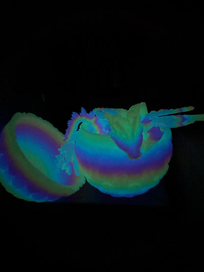 "Fae Wolf Dragon" – 3D Printed Articulated Figurine in Rainbow Glow-in-the-Dark Filament