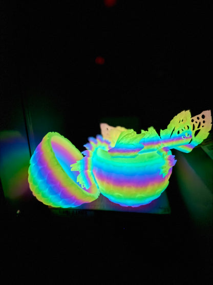 "Fae Wolf Dragon" – 3D Printed Articulated Figurine in Rainbow Glow-in-the-Dark Filament