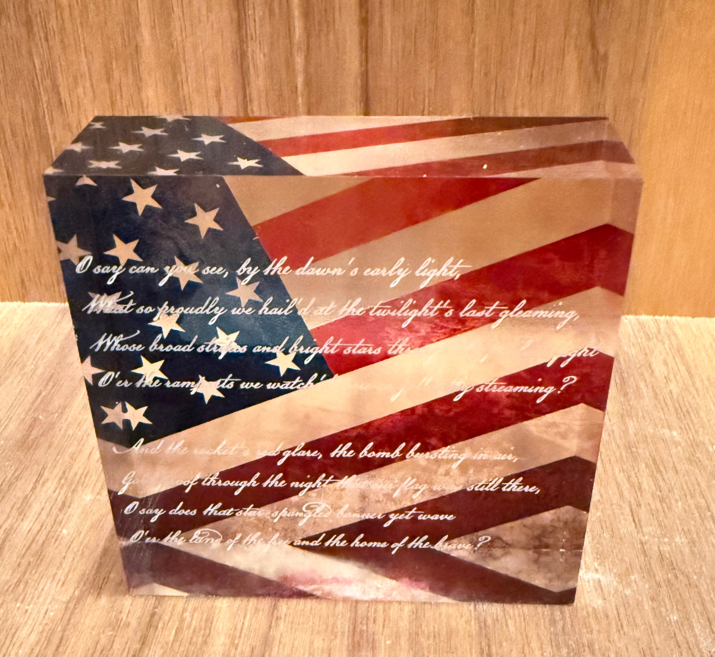 Star Spangled Banner Acrylic Block with American Flag – Laser Engraved & UV Printed Patriotic Decor