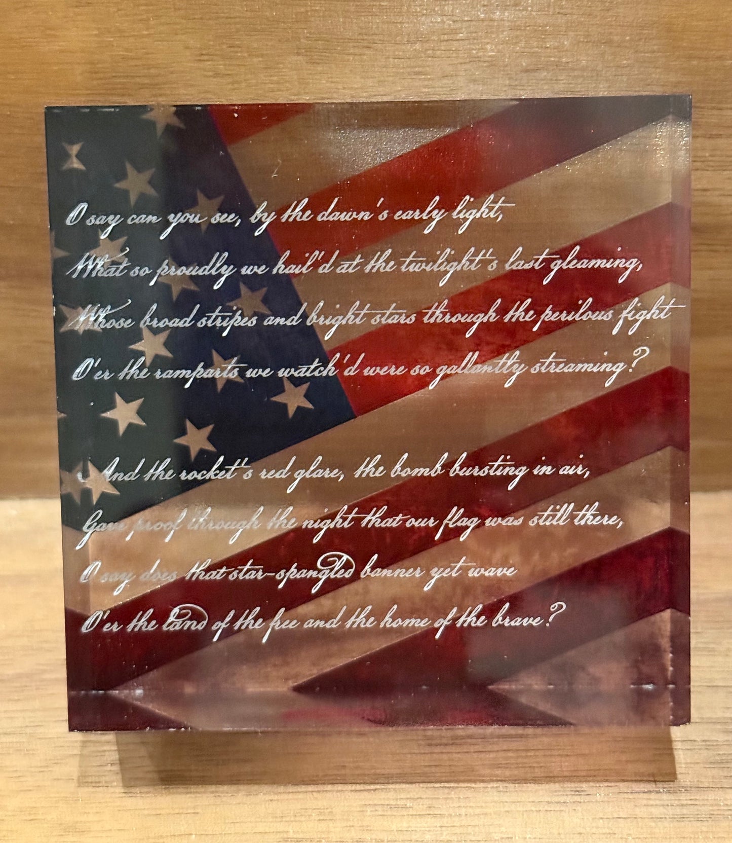 Star Spangled Banner Acrylic Block with American Flag – Laser Engraved & UV Printed Patriotic Decor