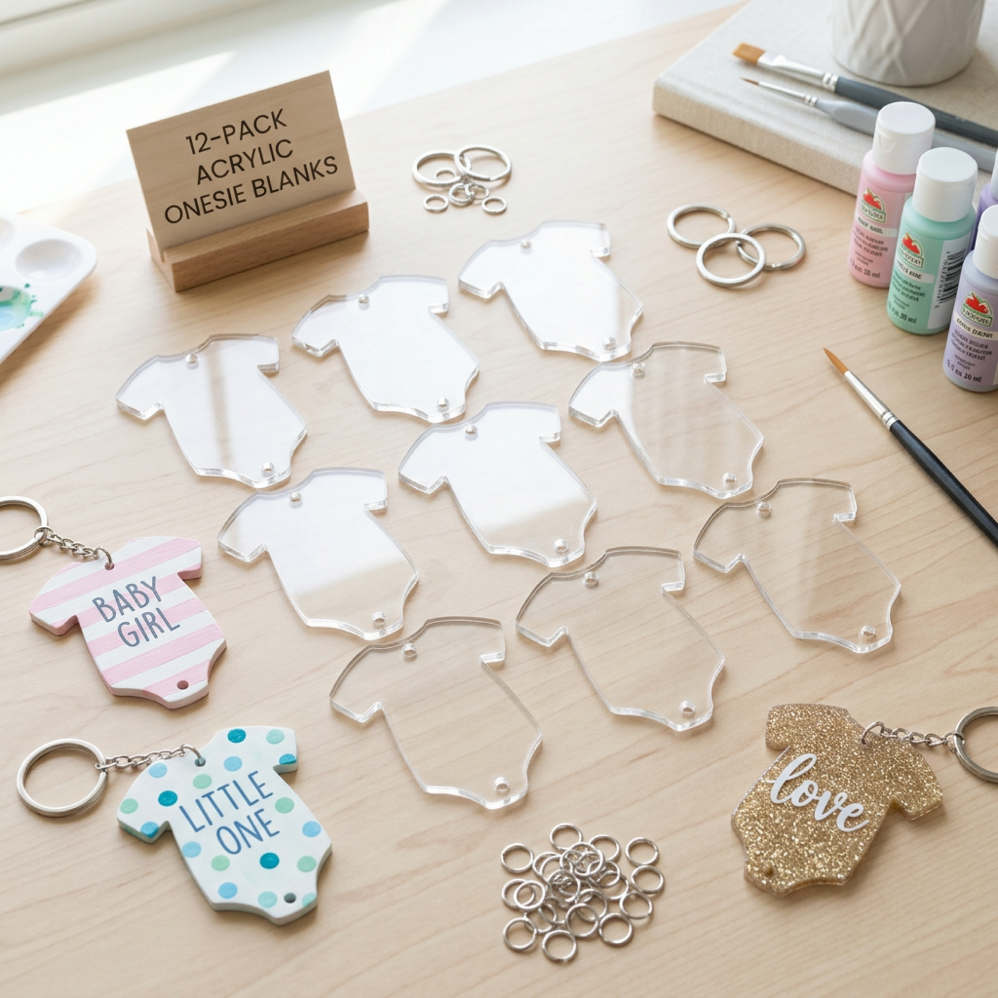 Laser-Cut Clear Acrylic Keychain Blanks – 12 Pack (Multiple Shapes & Sizes)