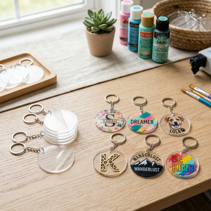 Laser-Cut Clear Acrylic Keychain Blanks – 12 Pack (Multiple Shapes & Sizes)