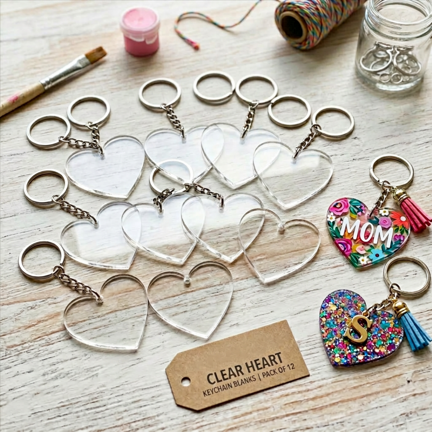 Laser-Cut Clear Acrylic Keychain Blanks – 12 Pack (Multiple Shapes & Sizes)