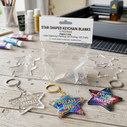 Laser-Cut Clear Acrylic Keychain Blanks – 12 Pack (Multiple Shapes & Sizes)