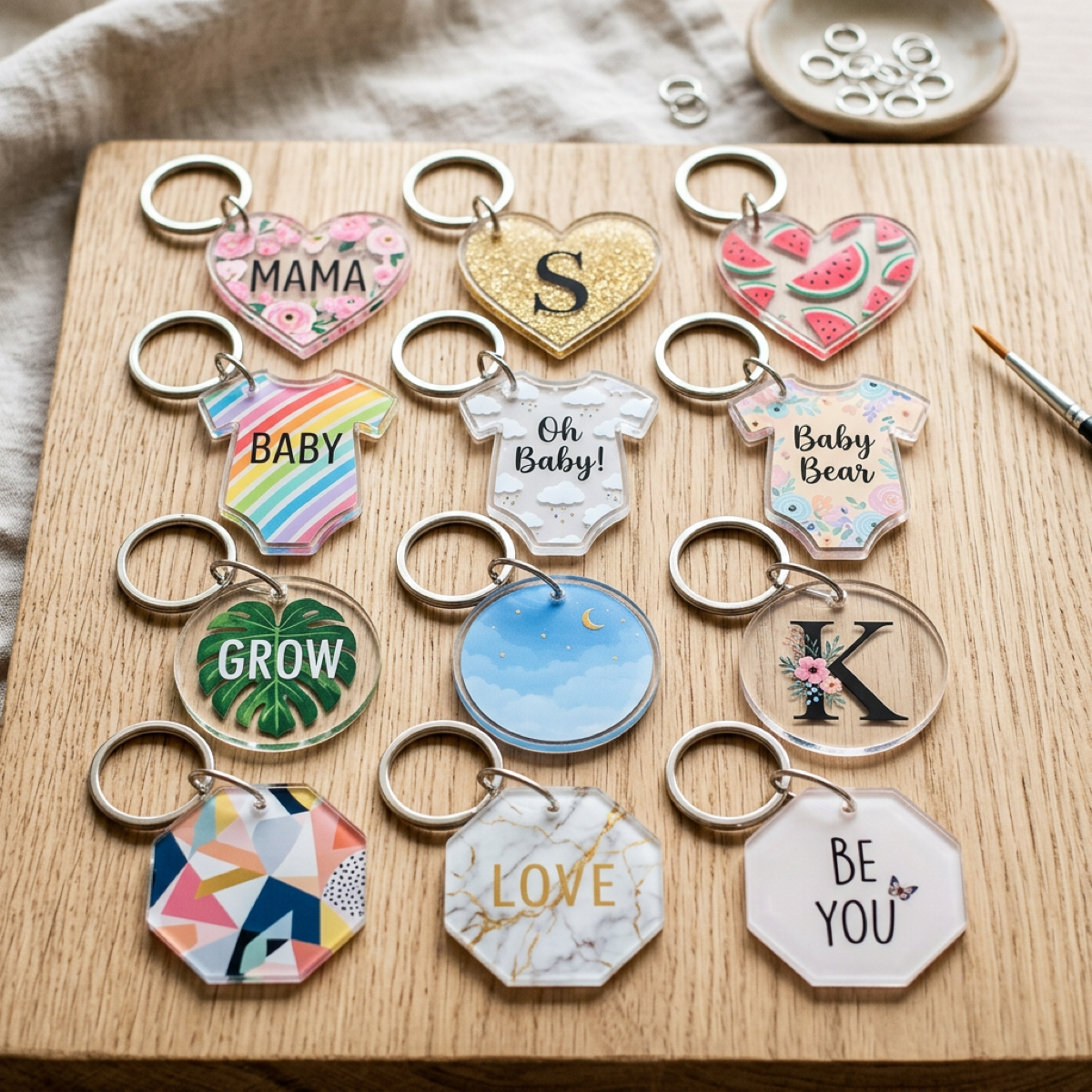 Laser-Cut Clear Acrylic Keychain Blanks – 12 Pack (Multiple Shapes & Sizes)
