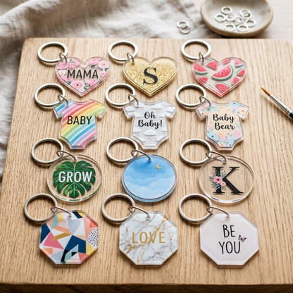Laser-Cut Clear Acrylic Keychain Blanks – 12 Pack (Multiple Shapes & Sizes)