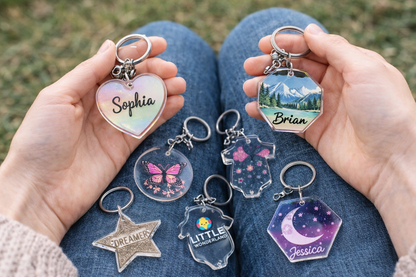 Laser-Cut Clear Acrylic Keychain Blanks – 12 Pack (Multiple Shapes & Sizes)